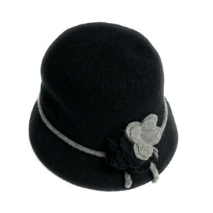 Boiled Wool Hat with 2 Tone Flower & Contrast Tie