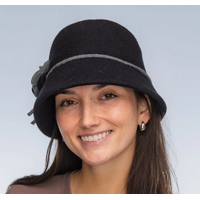 Boiled Wool Hat with 2 Tone Flower & Contrast Tie
