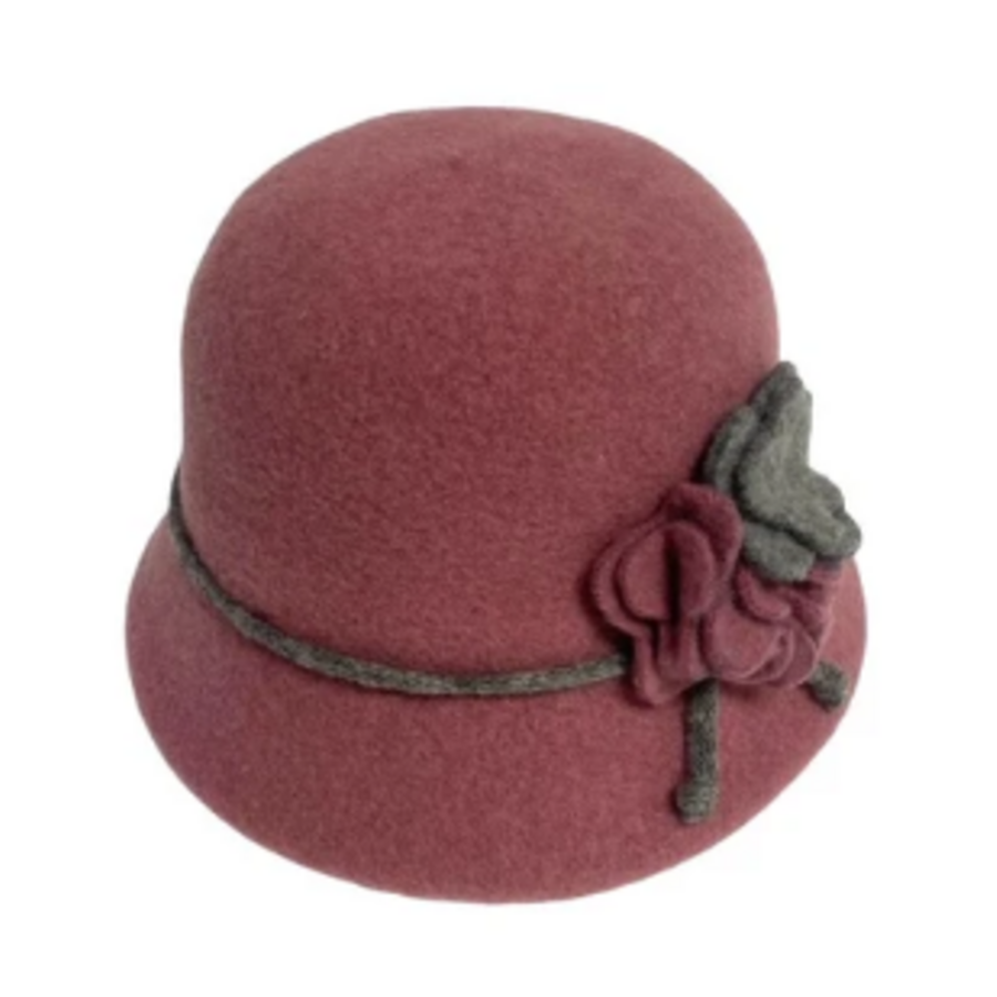 Boiled Wool Hat with 2 Tone Flower & Contrast Tie