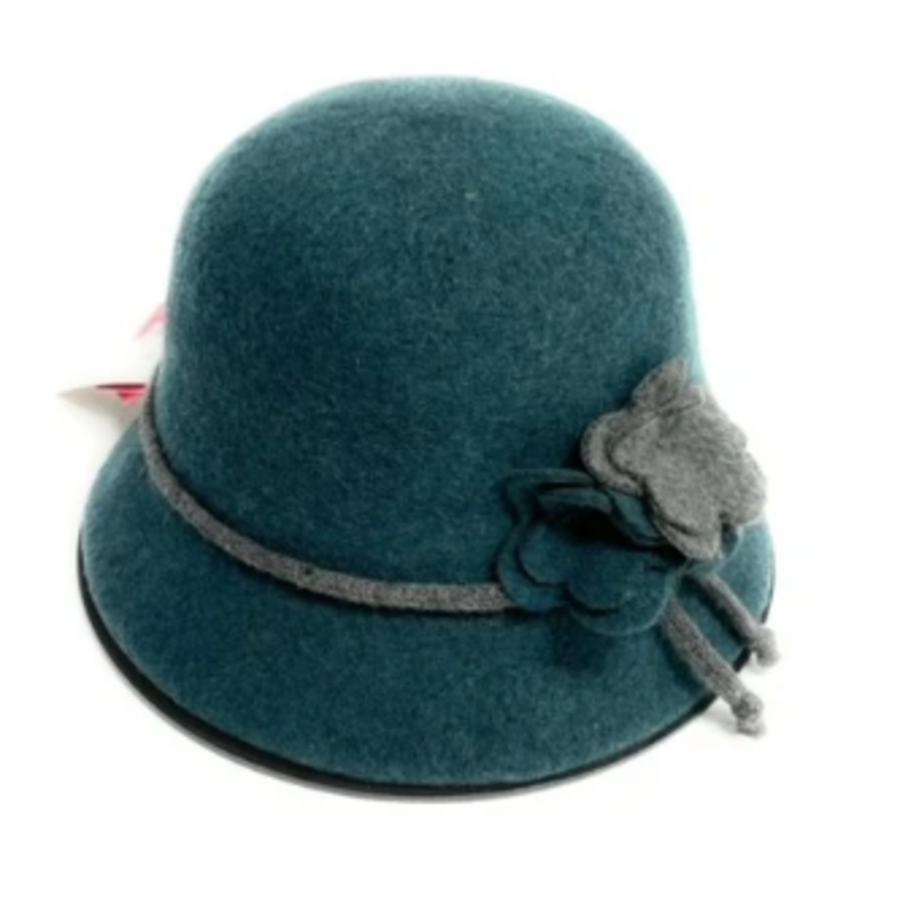 Boiled Wool Hat with 2 Tone Flower & Contrast Tie