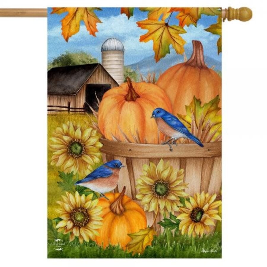 Pumpkins & Bluebirds House Flag
