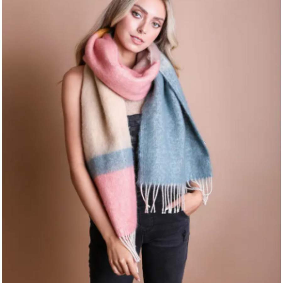 Faux Mohair Color Block Scarf
