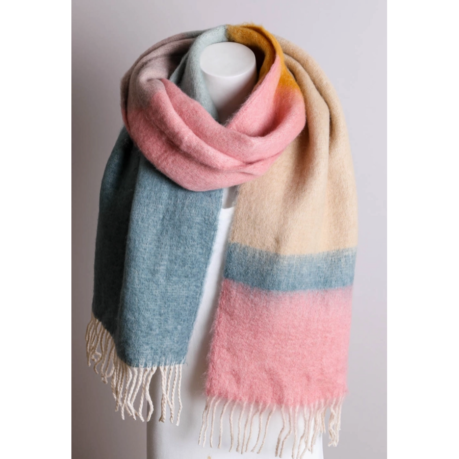 Faux Mohair Color Block Scarf
