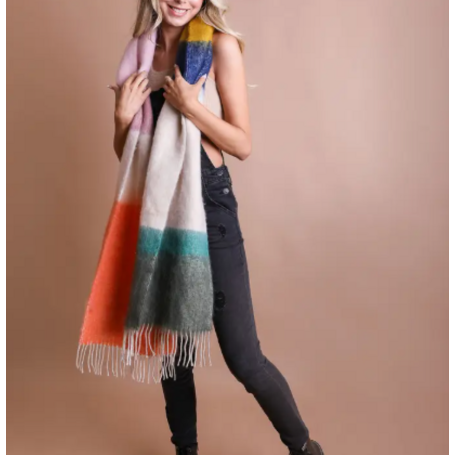 Faux Mohair Color Block Scarf