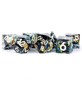 Metallic Dice Games Handcrafted Dice 7-Set Sharp Edge Resin - Simmering Coal