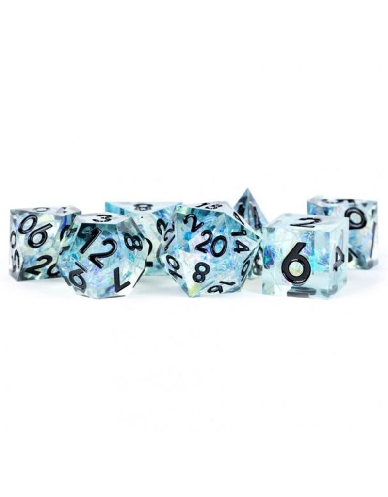 Metallic Dice Games Handcrafted Dice 7-Set Sharp Edge Resin - Captured Frost