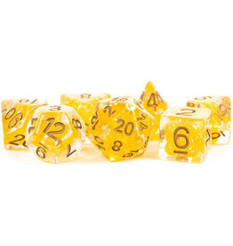 Metallic Dice Games MDG Dice 7-Set Pearl Citrine with Copper Numbers