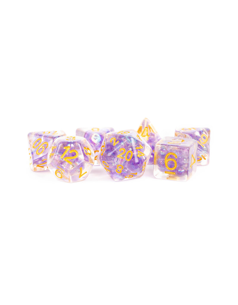 Metallic Dice Games MDG Dice 7-Set Pearl Purple with Gold Numbers