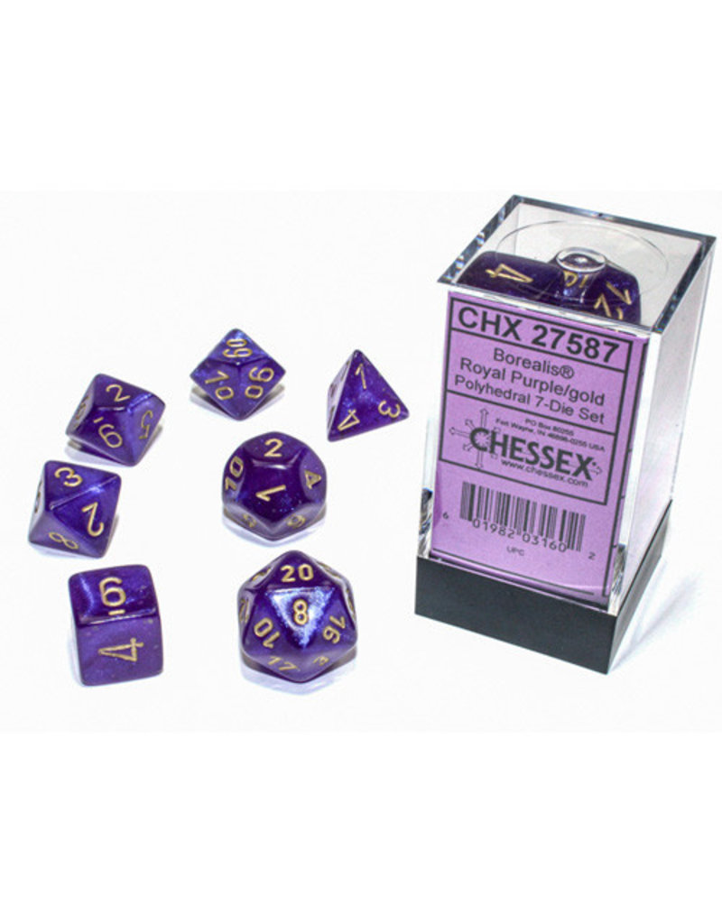 Chessex Chessex 7-Set Dice Cube Borealis Luminary Royal Purple with Gold