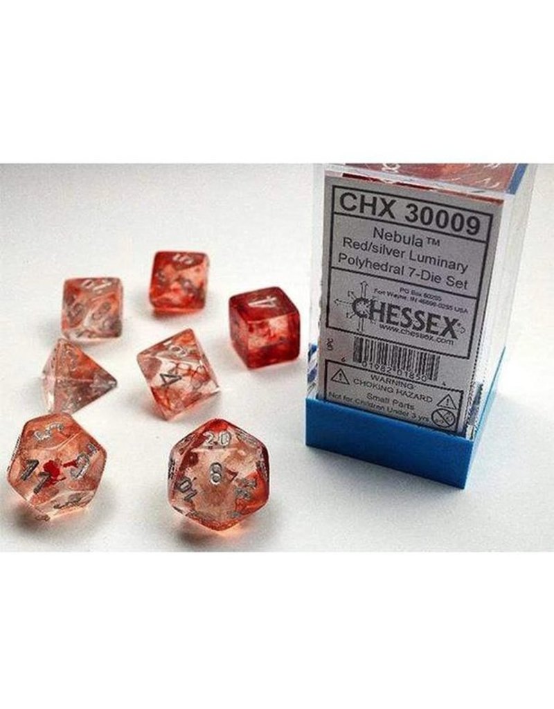 Chessex Chessex 7-Set Dice Cube Luminary Nebula Red with Silver