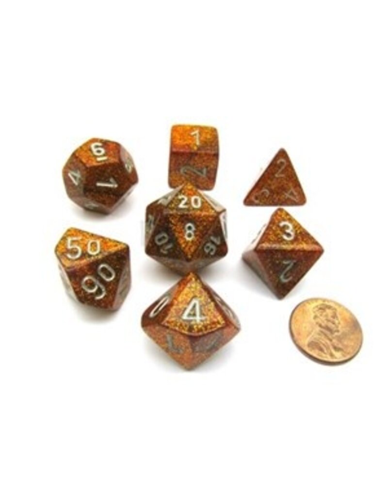 Chessex Chessex 7-Set Dice Cube Glitter Gold with Silver