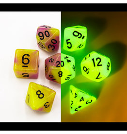 Critical Hit Collectibles Green/Pink Set of 7 Fusion Glow In Dark Polyhedral Dice with Black Numbers for D20 based RPG's