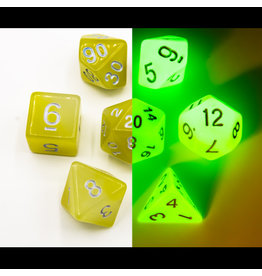 Critical Hit Collectibles White/Yellow Set of 7 Fusion Glow In Dark Polyhedral Dice with Gold Numbers for D20 based RPG's