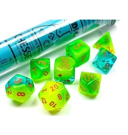 Chessex Chessex Lab Dice 7-set Tube - Gemini Plasma Green-Teal w/ Orange Numbers