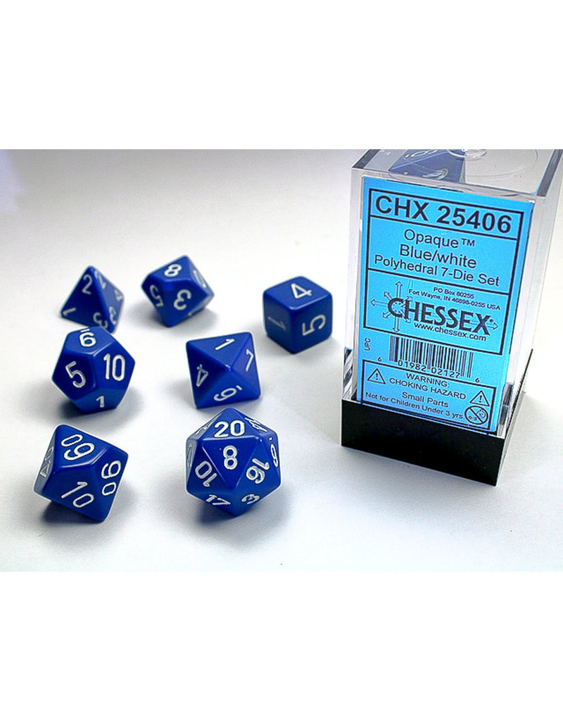 Chessex Chessex 7-Set Dice Cube Opaque Blue with White