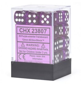 Chessex Chessex d6 Dice Cube 12mm Translucent Purple with White (36)