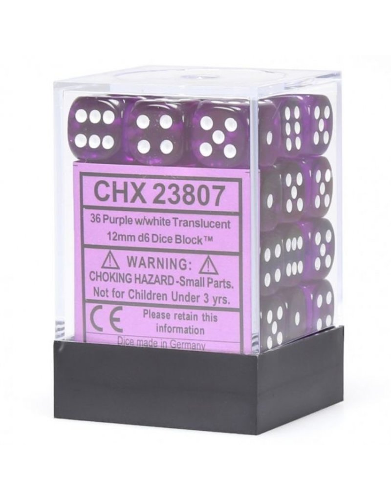 Chessex Chessex d6 Dice Cube 12mm Translucent Purple with White (36)