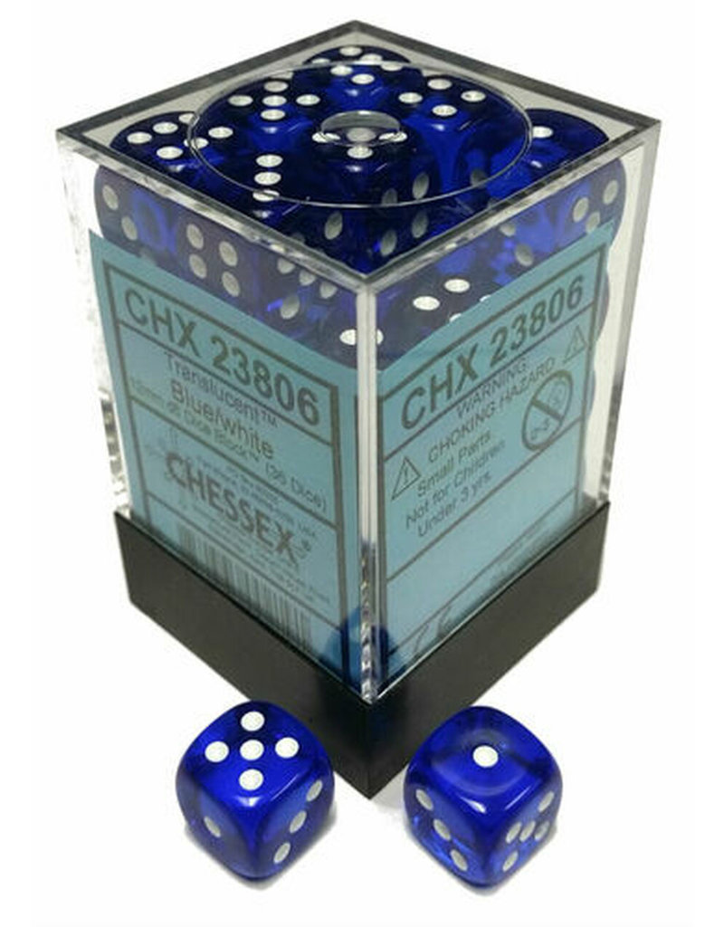 Chessex Chessex d6 Dice Cube 12mm Translucent Blue with White (36)