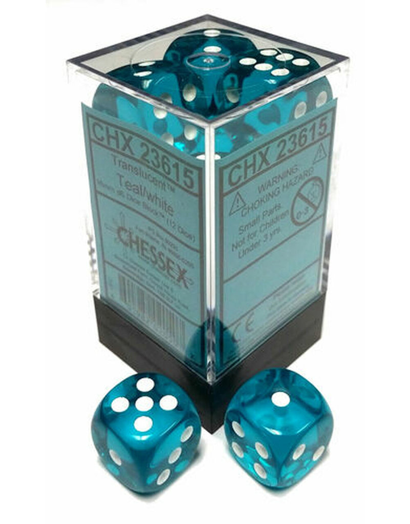 Chessex Chessex d6 Dice Cube 16mm Translucent Teal with White (12)