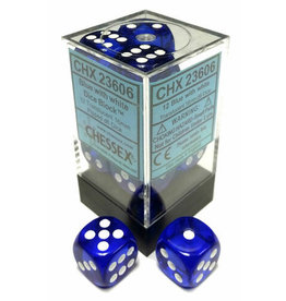 Chessex Chessex d6 Dice Cube 16mm Translucent Blue with White (12)