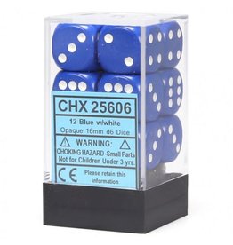 Chessex Chessex d6 Dice Cube 16mm Opaque Blue with White (12)