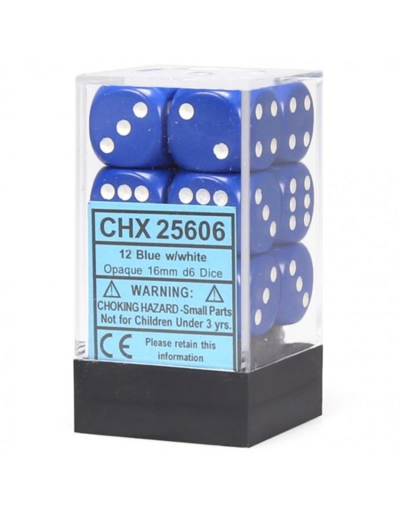 Chessex Chessex d6 Dice Cube 16mm Opaque Blue with White (12)