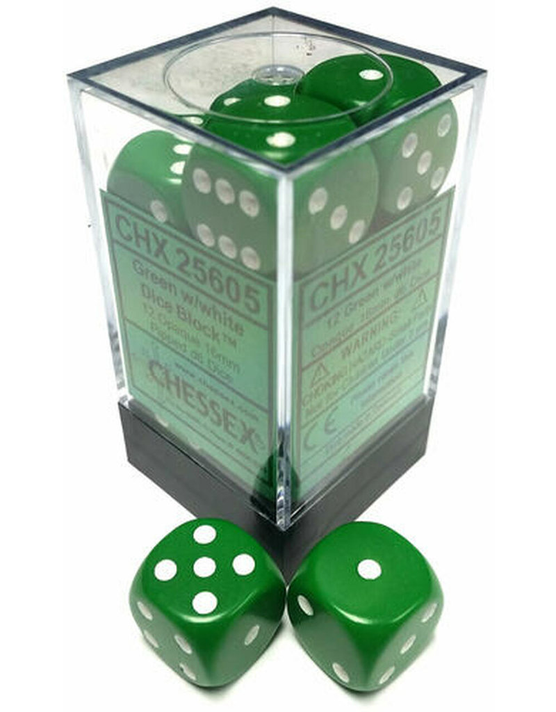 Chessex Chessex d6 Dice Cube 16mm Opaque Green with White (12)