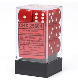 Chessex Chessex d6 Dice Cube 16mm Opaque Red with White (12)