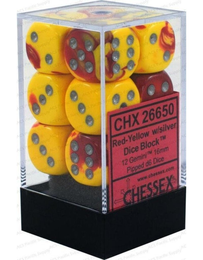 Chessex Chessex d6 Dice Cube 16mm Gemini Red and Yellow with Silver