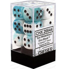 Chessex Chessex d6 Dice Cube 16mm Gemini White and Teal with Black (12)