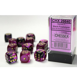 Chessex Chessex d6 Dice Cube 16mm Gemini Black and Purple with Gold (12)