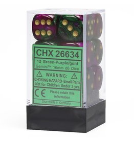Chessex Chessex d6 Dice Cube 16mm Gemini Green and Purple with Gold (12)