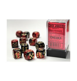 Chessex Chessex d6 Dice Cube 16mm Gemini Black and Red with Gold (12)