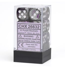 Chessex Chessex d6 Dice Cube 16mm Gemini Purple and Steel with White (12)