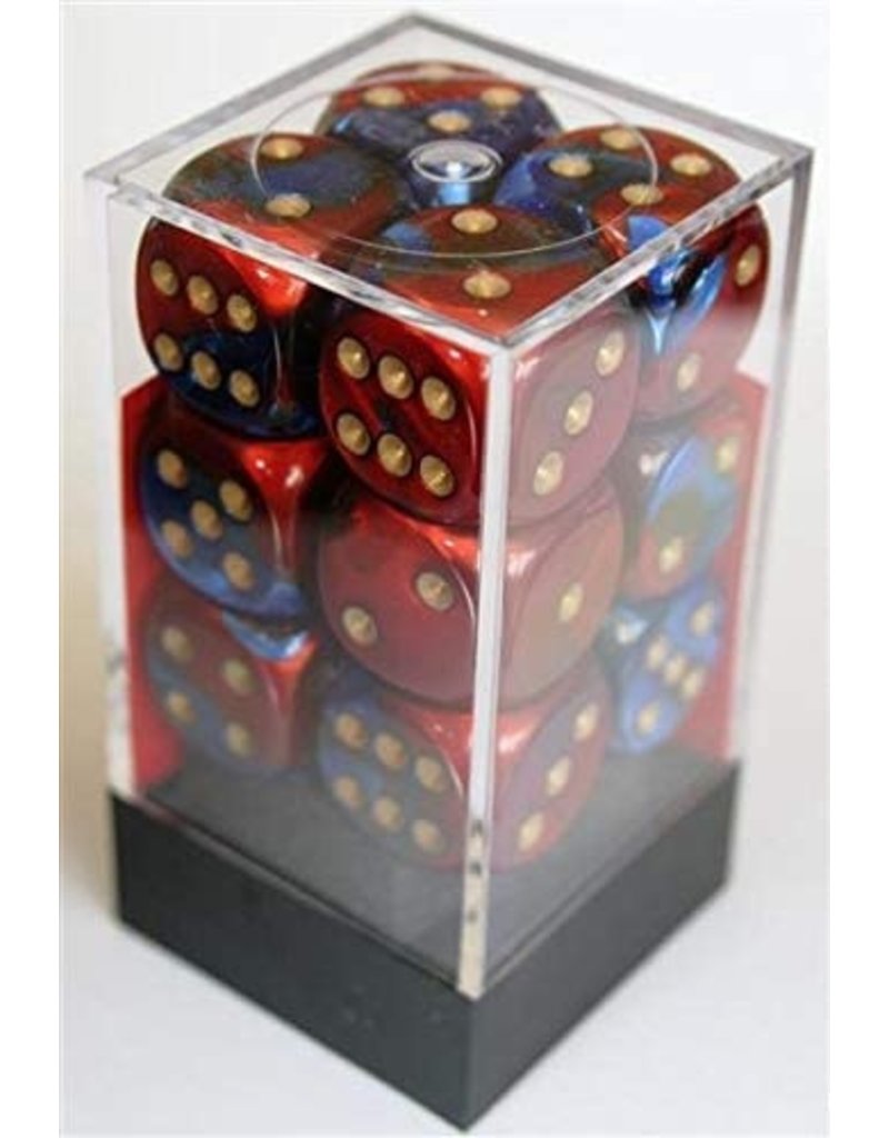 Chessex Chessex d6 Dice Cube 16mm Gemini Blue and Red with Gold (12)