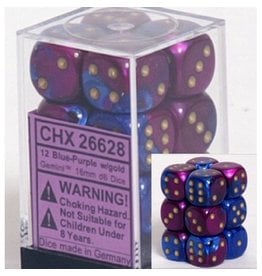 Chessex Chessex d6 Dice Cube 16mm Gemini Blue and Purple with Gold (12)