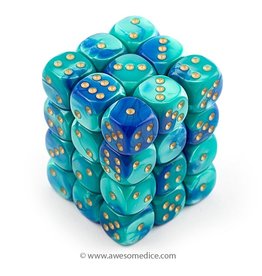 Chessex Chessex d6 Dice Cube 12mm Gemini Blue and Teal with Gold (36)