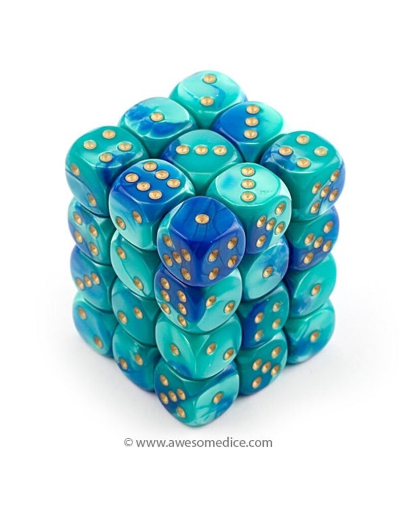 Chessex Chessex d6 Dice Cube 12mm Gemini Blue and Teal with Gold (36)