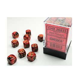 Chessex Chessex d6 Dice Cube 12mm Gemini Black and Red with Gold (36)