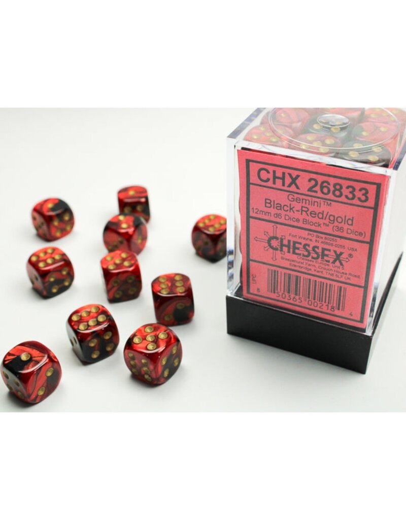 Chessex Chessex d6 Dice Cube 12mm Gemini Black and Red with Gold (36)