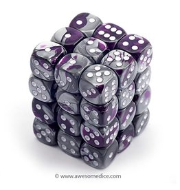 Chessex Chessex d6 Dice Cube 12mm Gemini Purple and Steel with White (36)