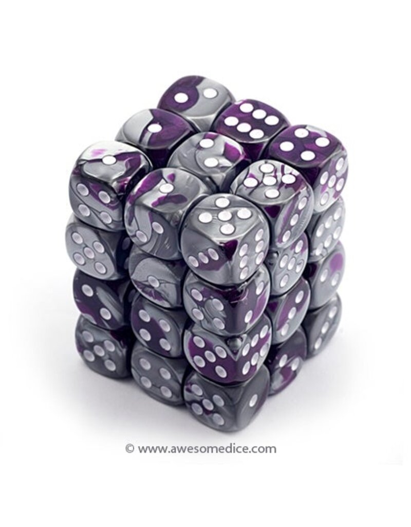 Chessex Chessex d6 Dice Cube 12mm Gemini Purple and Steel with White (36)