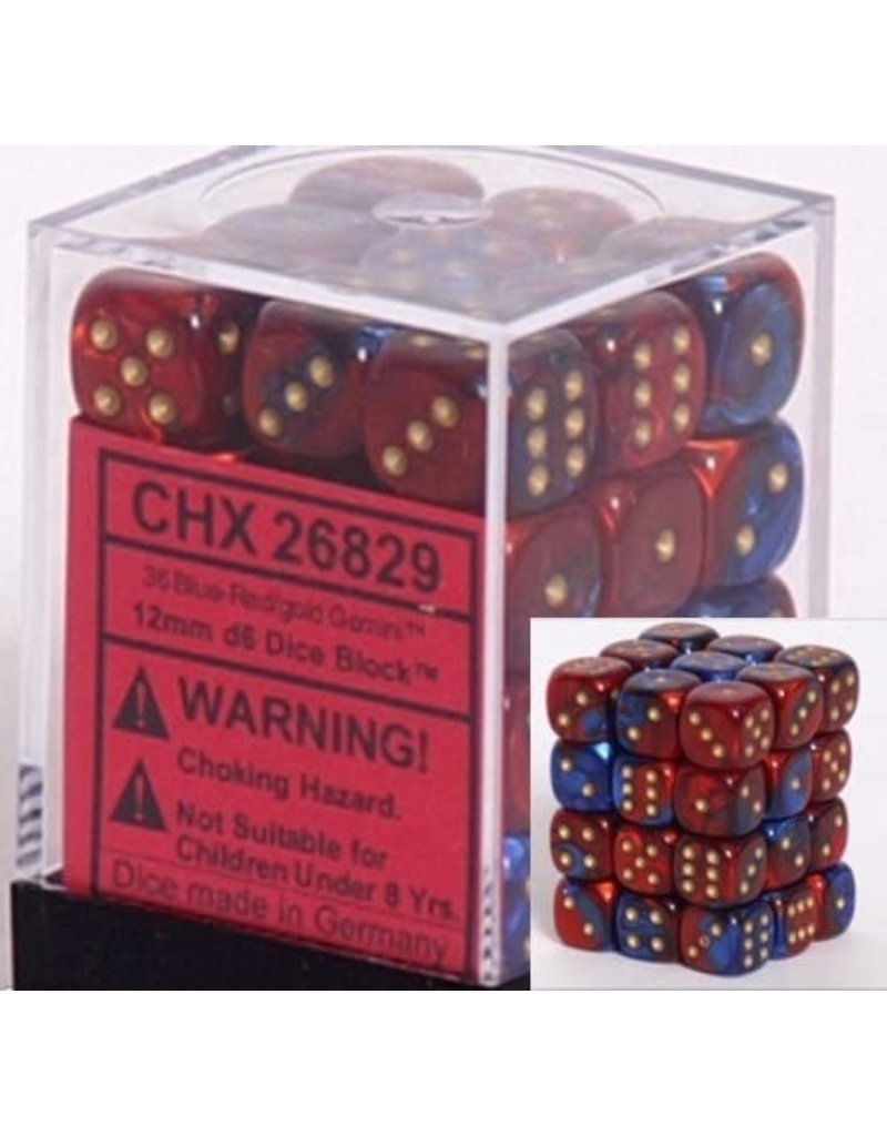 Chessex Chessex d6 Dice Cube 12mm Gemini Blue and Red with Gold (36)