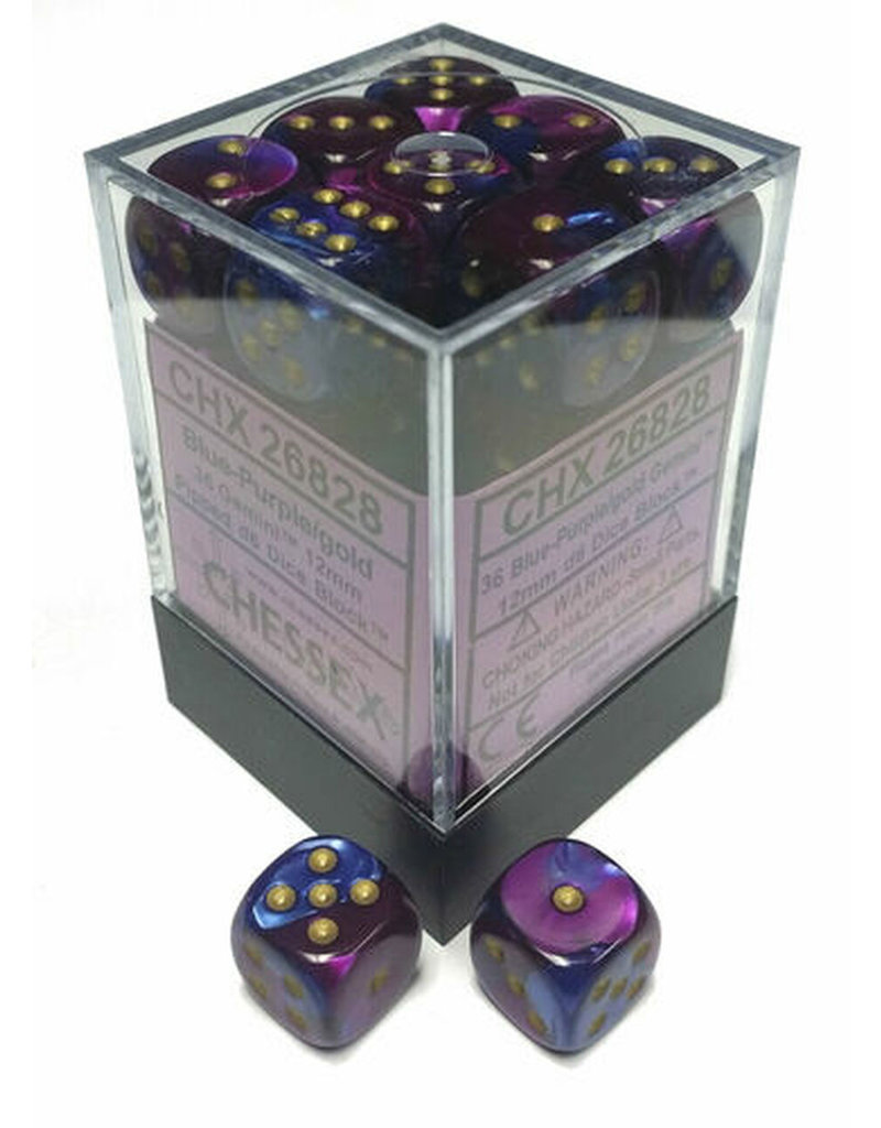 Chessex Chessex d6 Dice Cube 12mm Gemini Blue and Purple with Gold (36)