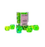 Chessex Chessex d6 Dice Cube 16mm Gemini Translucent Green-Teal with yellow (12)