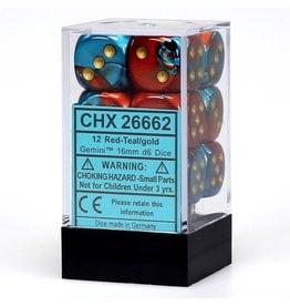 Chessex Chessex d6 Dice Cube 16mm Gemini Red and Teal with Gold (12)