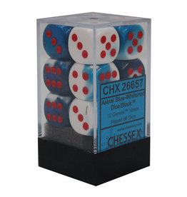 Chessex Chessex d6 Dice Cube 16mm Gemini Astral Blue and White with Red (12)