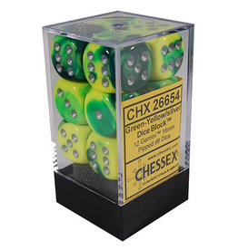 Chessex Chessex d6 Dice Cube 16mm Gemini Green and Yellow with Silver (12)