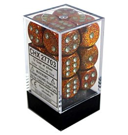 Chessex Chessex d6 Dice Cube 16mm Glitter Gold with Silver (12)