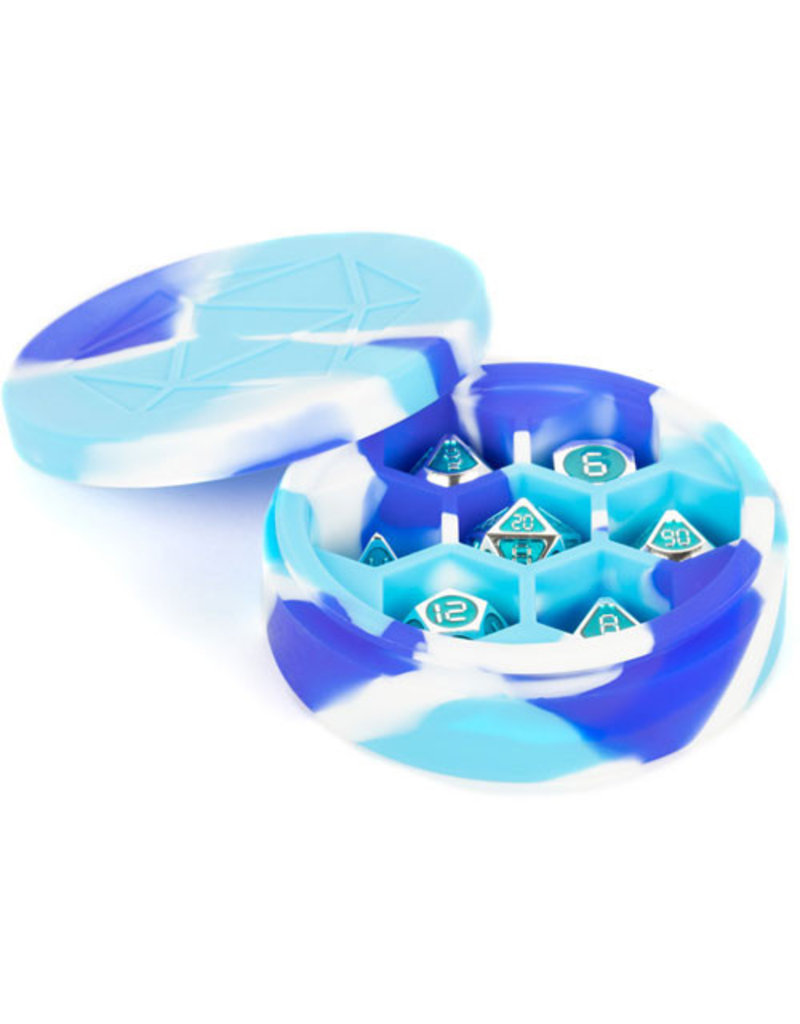 Metallic Dice Games Metallic Dice Games Silicone Round Dice Case Blue / White
